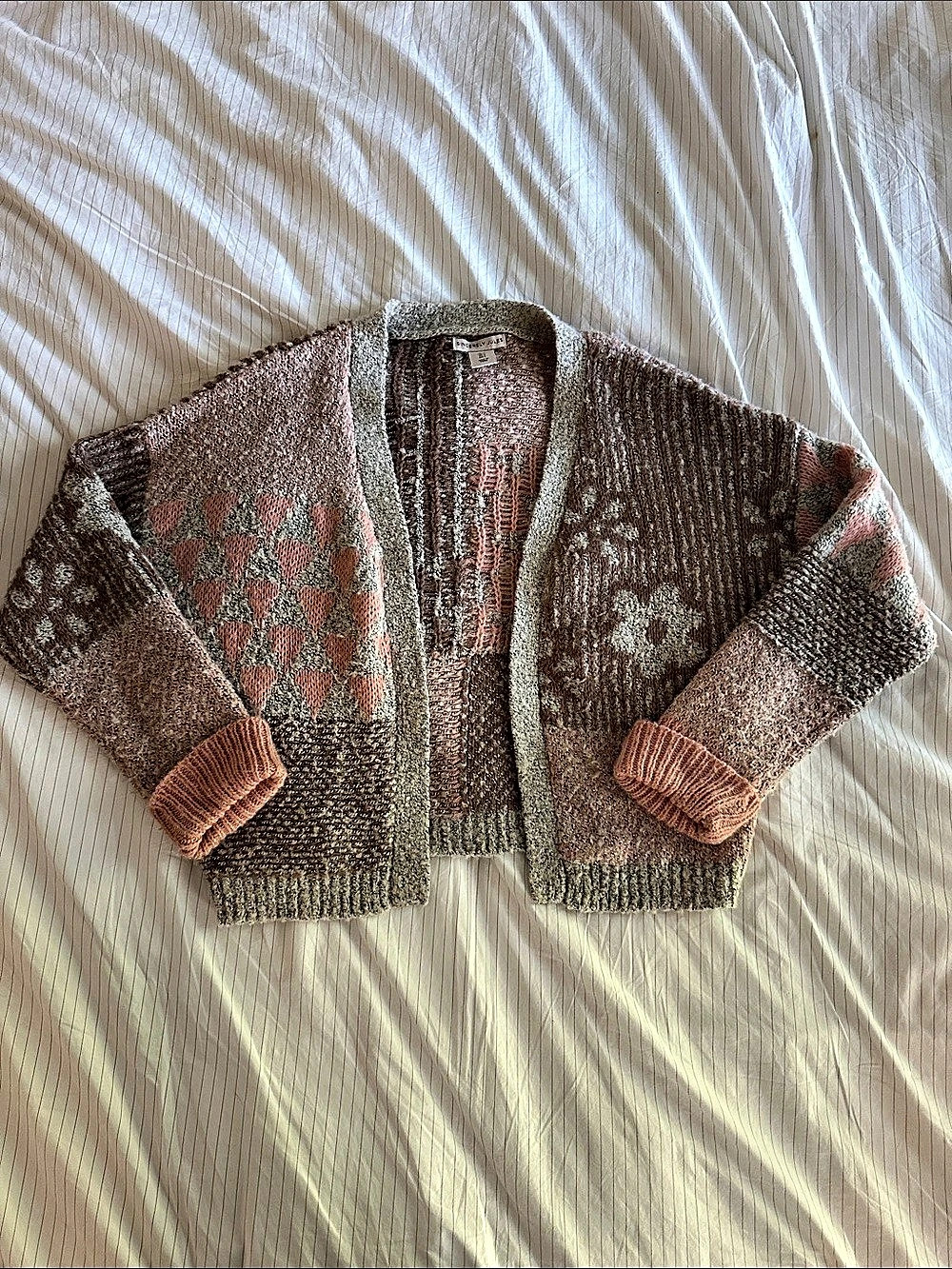 Sincerely Jules Geometric Knit Cardigan in Brown & Pink Size Small